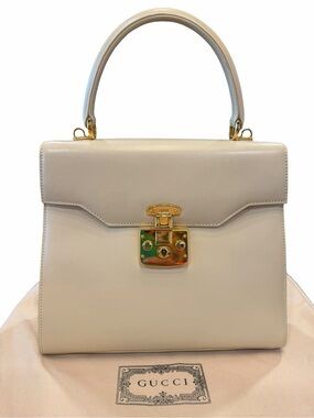 Gucci Cream Leather Top-Handle Kelly Bag with Gold Hardware